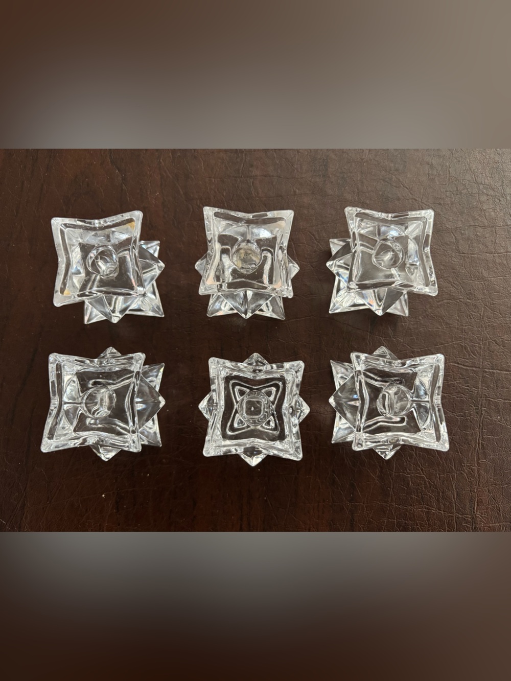 Set of 6 VINTAGE Crystal Clear Glass Star Candle Holders